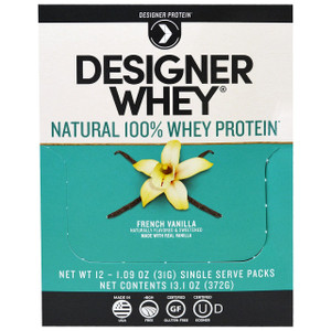 Designer Protein, Designer Whey, Natural 100% Whey Protein, French Vanilla, 12 Packs, 1.09 oz (31 g) Each