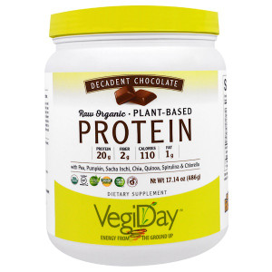 Natural Factors, VegiDay, Raw Organic, Plant-Based Protein, Decadent Chocolate, 17.14 oz (486 g)