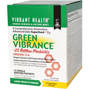 Vibrant Health, Green Vibrance +25 Billion Probiotics, Version 14.1, 15 Packets, 6.4 oz (181.5 g)