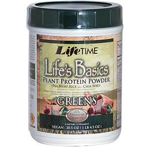 Life Time, Lifes Basics Plant Protein Powder, with Greens, 20.5 oz (1 lb 4.5 oz)