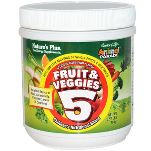 Natures Plus, Source of Life Animal Parade, Fruits & Veggies 5, Childrens Nutritional Shake, Mixed Fruit, 0.57 lbs (260 g)