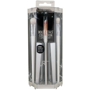 Real Techniques by Samantha Chapman, Bold Metals Collection, Eyes + Lips Set, 3 Brushes + Cup