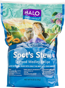 Halo Purely For Pets, Spots Stew Sensitive Formula For Cats, Seafood Medley - 6 lbs