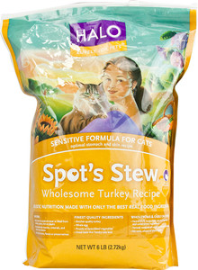 Halo Purely For Pets, Spots Stew Sensitive Formula For Cats, Wholesome Turkey - 6 lbs