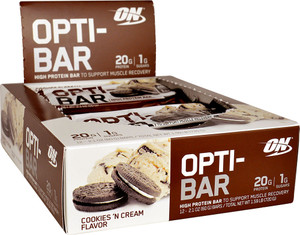 Optimum Nutrition, Opti-Bar High Protein Bar, Cookies n Cream, 12 Bars - 2.1 oz (60 g) Each