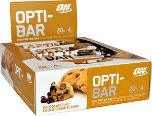 Optimum Nutrition, Opti-Bar High Protein Bar, Chocolate Chip Cookie Dough, 12 Bars - 2.1 oz (60 g) Each