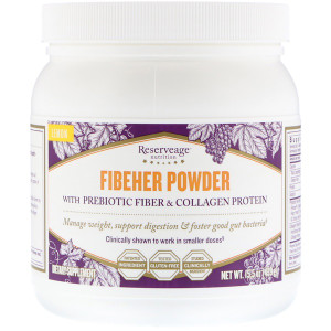 ReserveAge Nutrition, Fibeher Powder with Prebiotic Fiber & Collagen Protein, Lemon, 15.5 oz (439 g)