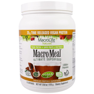 Macrolife Naturals, MacroMeal, Vegan, Chocolate Protein + Superfoods, 23.8 oz (675 g)