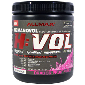 ALLMAX Nutrition, H:VOL, Nitric Oxide Pre-Workout + Vascular Blood Volumizer, Dragon Fruit Punch, 10.1 oz (285 g)