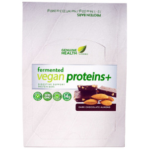 Genuine Health, Fermented Vegan Proteins+, Dark Chocolate Almond, 12 Protein Bars, 1.94 oz (55 g) Each