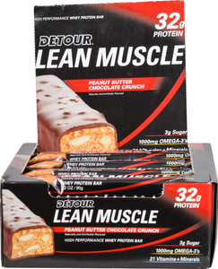 Detour Bar Lean Muscle Whey Protein Bars Peanut Butter Chocolate Crunch - 12 Bars
