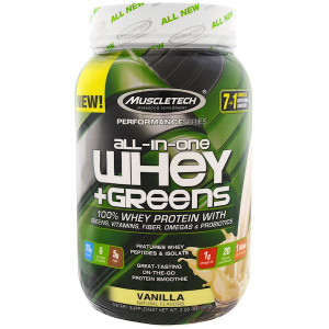Muscletech, Performance Series, All-In-One Whey + Greens, Vanilla, 2.00 lbs (907 g)
