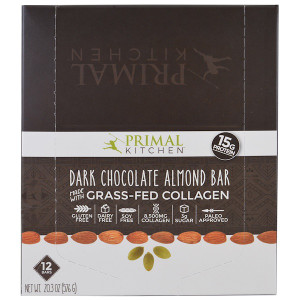 Primal Kitchen, Dark Chocolate Almond, Grass-Fed Collagen, 12 Bars, 1.7 oz (48 g) Each