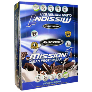 Muscletech, Mission1 Baked Protein Bar, Cookies & Cream, 12 Bars, 2.12 oz (60 g) Each