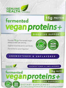 Genuine Health Fermented Vegan Proteins plus Digestive Support Unsweetened Unflavored - 15 Packets