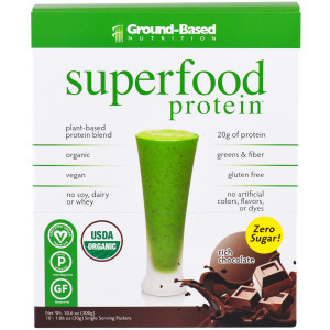 Ground Based Nutrition, Organic Superfood Protein, Rich Chocolate, 10 Packets, 1.06 oz (30 g) Each