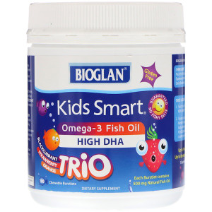 Bioglan, Kids Smart, Omega-3 Fish Oil, Trio Flavor, 180 Chewable Burstlets