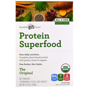 Amazing Grass, Protein Superfood, All In One Nutrition Shake, The Original, 10 Packets, 1.02 oz (29 g) Each