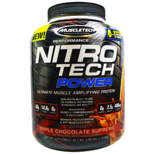 Muscletech, Nitro Tech Power, Ultimate Muscle Amplifying Whey Protein Powder, Triple Chocolate Supreme, 4.00 lbs (1.81 kg)