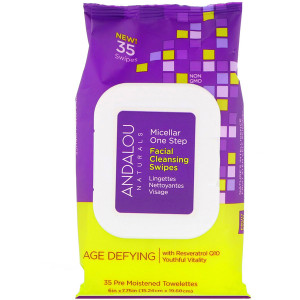 3 PACK of Andalou Naturals Age Defying Micellar One Step Facial Cleansing Swipes -- 35 Wipes