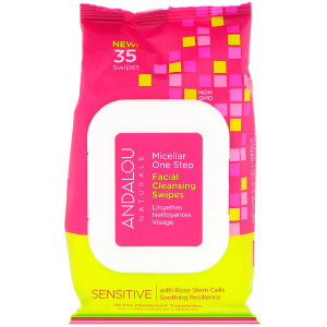 3 PACK of Andalou Naturals Sensitive Micellar One Step Facial Cleansing Swipes -- 35 Wipes