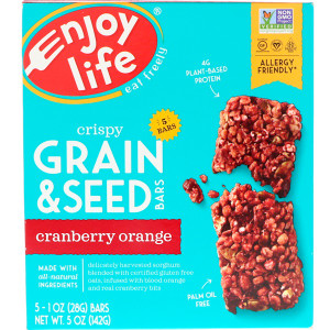 Enjoy Life Foods, Crispy Grain & Seed Bars, Cranberry Orange, 5 Bars, 1 oz (28 g) Each