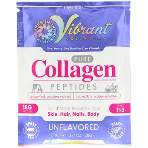 Green Foods Corporation, Vibrant Collagens, Pure Collagen Peptides, Unflavored, 0.71 oz (20 g)