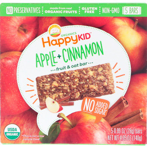 3 PACK of Happy Family Organics, Happy Kid, Apple + Cinnamon, Fruit & Oat Bar, 5 Bars, 0.99 oz (28 g) Each