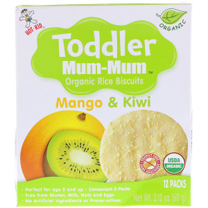 3 PACK of Hot Kid, Toddler Mum-Mum, Organic Rice Biscuits, Mango & Kiwi, 12 Packs, 2.12 oz (60 g)
