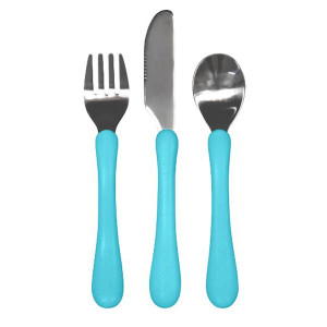 i play Inc., Learning Cutlery Set, 12 Months+, Blue Handle, 1 Fork, Knife, Spoon