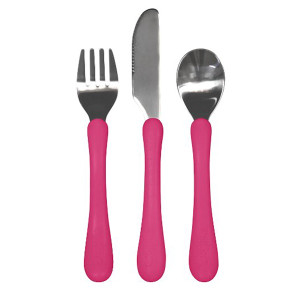 i play Inc., Learning Cutlery Set, 12+ Months, Pink, 1 Fork, Knife, Spoon