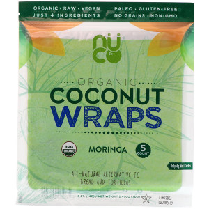 3 PACK of NUCO, Organic Coconut Wraps, Moringa, 5 Wraps (14 g) Each