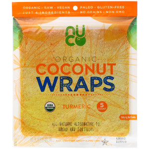 3 PACK of NUCO, Organic Coconut Wraps, Turmeric, 5 Wraps (14 g) Each