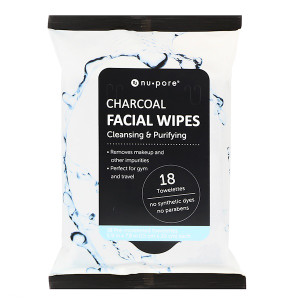 3 PACK of Nu-Pore, Charcoal Facial Wipes, 18 Pre-Moistened Towelettes