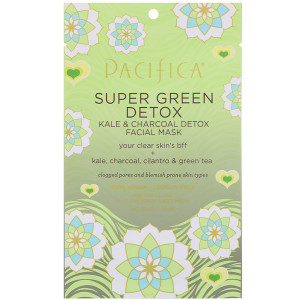 3 PACK of Pacifica Super Green Detox Facial Sheet Mask Kale & Charcoal -- 0.67 fl oz