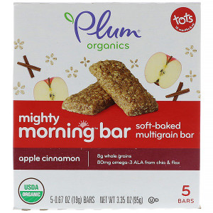 Plum Organics, Mighty Morning Bar, Tots, Apple Cinnamon, 5 Bars, 0.67 oz (19 g) Each