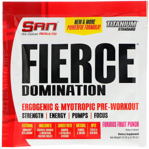 SAN Nutrition, Fierce Domination, Ergogenic & Myotropic Pre-Workout, Furious Fruit Punch, 0.88 oz (24.88 g)