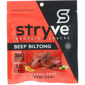 3 PACK OF Stryve Foods, Beef Biltong, Air-Dried Beef Slices, Spicy Peri Peri, 2.25 oz (64 g)