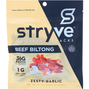 3 PACK OF Stryve Foods, Protein Snacks Beef Biltong, Zesty Garlic, 2.25 oz (64 g)