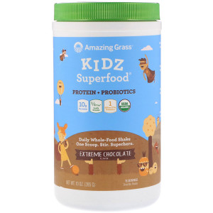 Amazing Grass Kidz Superfood Protein + Probiotics Drink Mix Powder Extreme Chocolate -- 15 Servings