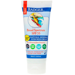 Badger Company, Sport, Natural Mineral Sunscreen Cream, Clear Zinc, SPF 35, Unscented, 2.9 fl oz (87 ml)