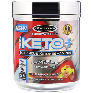 Muscletech, 100% Keto Plus, Exogenous Ketones + Aminos, Sour Peach Candy, 12.03 oz  (341 g)