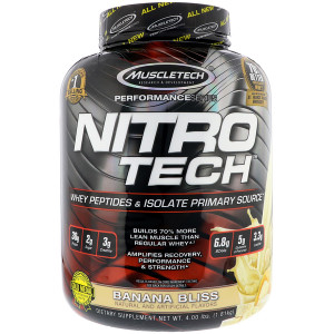 Muscletech, Nitro Tech Whey Peptides & Isolate Primary Source, Banana Bliss, 4 lb (1.81