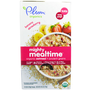 Plum Organics, Mighty Mealtime, Organic Oatmeal + Ancient Grains, Tots, Banana Strawberry, 9 Packets, 1.05 oz (30 g) Each
