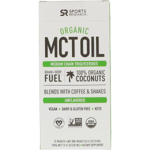 Sports Research, Organic MCT Oil, Unflavored, 15 Packets, 0.5 fl oz (15 ml) Each