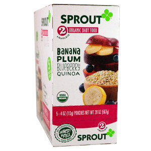 Sprout Organic, Baby Food, Stage 2, Banana, Plum, Blueberry, Quinoa, 5 Pouches, 4 oz (113 g) Each
