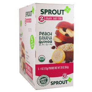 Sprout Organic, Baby Food, Stage 2, Peach, Banana, Quinoa, Raisin, 5 Pouches, 4 oz (113 g) Each