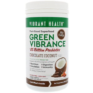 Vibrant Health, Green Vibrance +25 Billion Probiotics, Version 16.0, Chocolate Coconut, 13.23 oz (375 g)