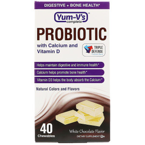 Yum-Vs, Probiotic with Calcium and Vitamin D, White Chocolate Flavor , 40 Chewables