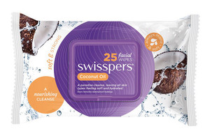 3 PACK OF Swisspers Facial Cleansing Wipes Coconut Oil 25 Wipes